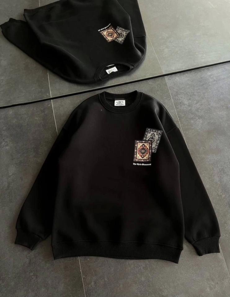 Bisiklet Yaka Baskılı SweatShirt - Siyah (131440)