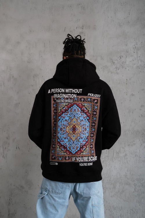 Erkek Kilim Desen Kapüşonlu - Siyah (131524)
