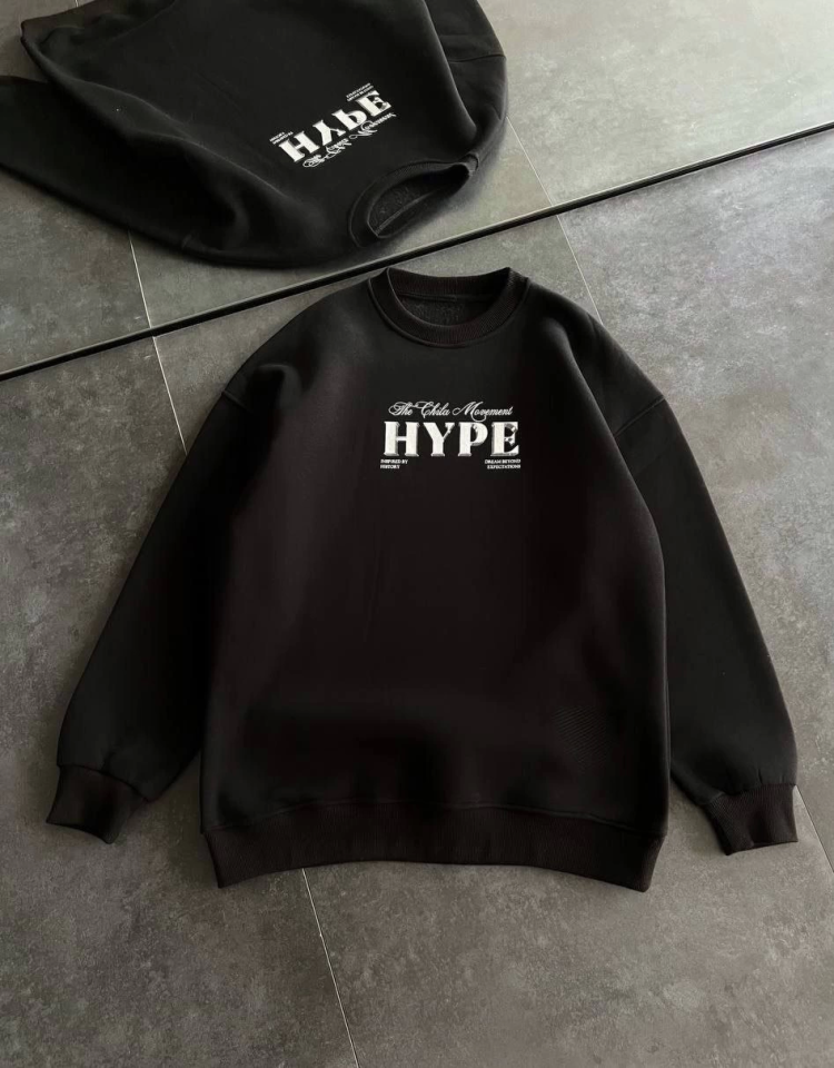 Üç İplik Bisiklet Yaka Baskılı SweatShirt - Siyah (131536)