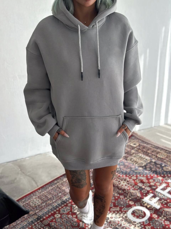 Kapşonlu Üç İplik Penye Basic SweatShirt - Boyalı Gri (131804)