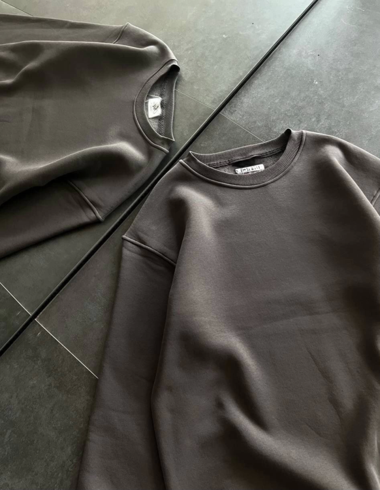 Kışlık Bisiklet Yaka Üç İplik Basic SweatShirt - Füme (131878)