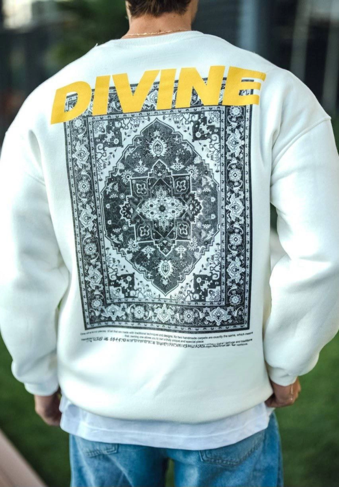 Kışlık Bisiklet Yaka Baskılı SweatShirt - Beyaz (132029)