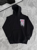Uzun Kol Kapşonlu Ön Ve Arka Baskılı SweatShirt - Siyah (133016)