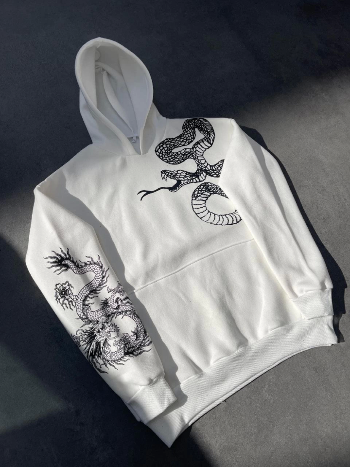 Uzun Kol Kapşonlu Baskılı SweatShirt - Beyaz (133157)