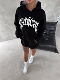 Unisex Üç İplik Kapşonlu Baskılı SweatShirt - Siyah (133162)