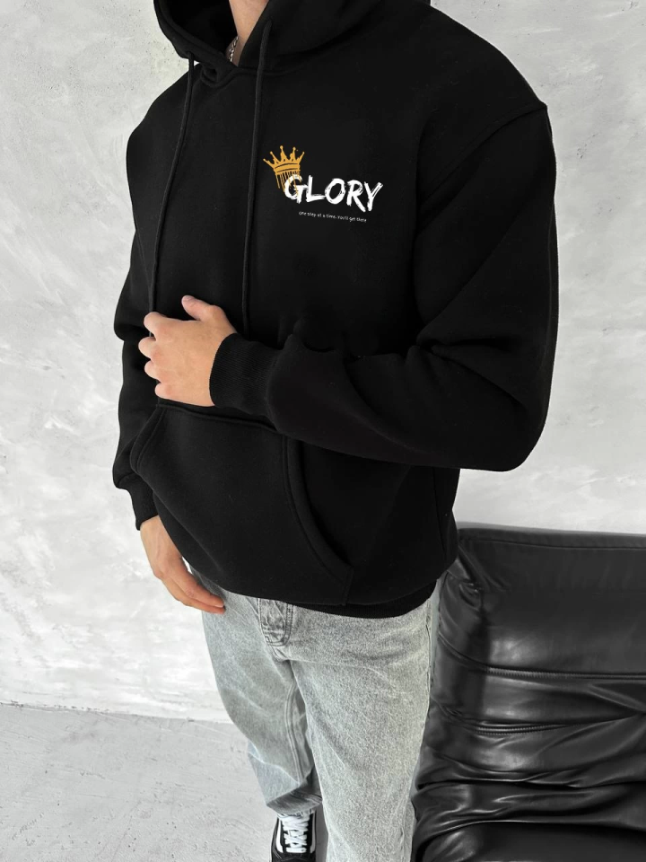 Kışlık Üç İplik Kapşonlu SweatShirt - Siyah (134226)