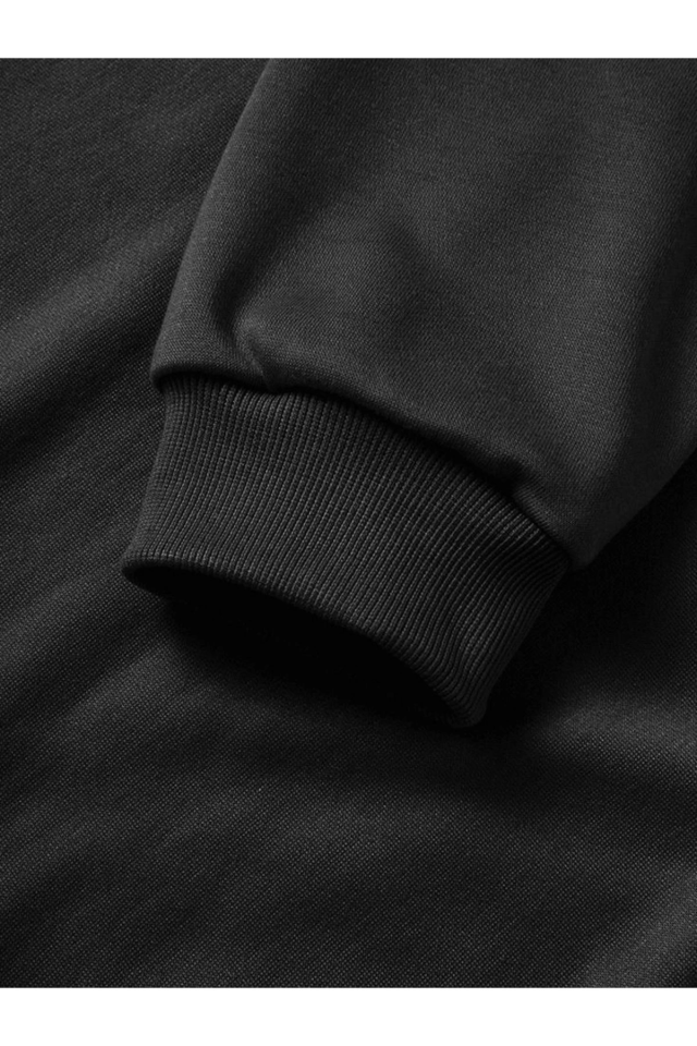 10 Kasıma Özel Üç İplik Kapşonlu Baskılı SweatShirt - Siyah (134676)