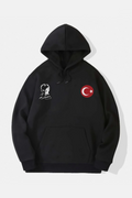 10 Kasıma Özel Üç İplik Kapşonlu Baskılı SweatShirt - Siyah (134677)