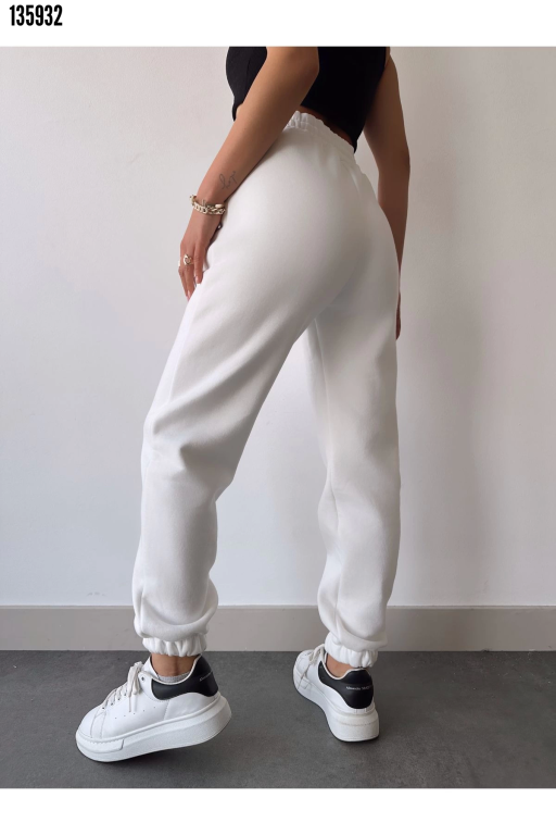 Üç İplik Basic Lastikli Eşofman Pantolon Beyaz
