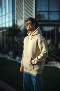 Üç İplik Penye Kapşonlu Basic SweatShirt - Bej (136175)