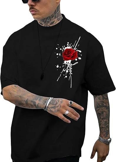 Erkek Bisiklet Yaka Kısa Kol Baskılı T-shirt - Siyah (142485)