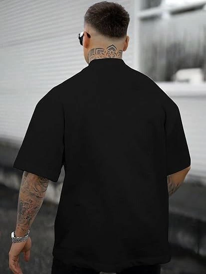 Erkek Bisiklet Yaka Kısa Kol Baskılı T-shirt - Siyah (142485)
