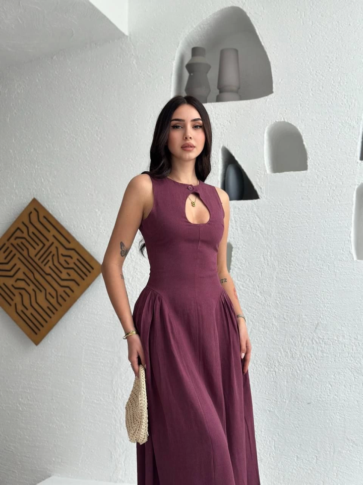 Kolsuz Uzun Kabardin Elbise - Bordo (142669)