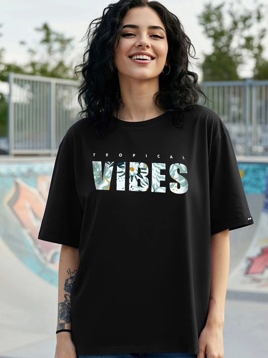 Baskılı Oversize T-shirt - Siyah (146036)