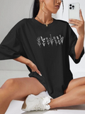 Baskılı Oversize T-shirt - Siyah (146038)