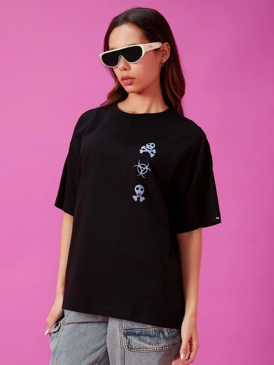 Baskılı Oversize T-shirt - Siyah (146040)