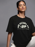 Baskılı Oversize T-shirt - Siyah (146041)