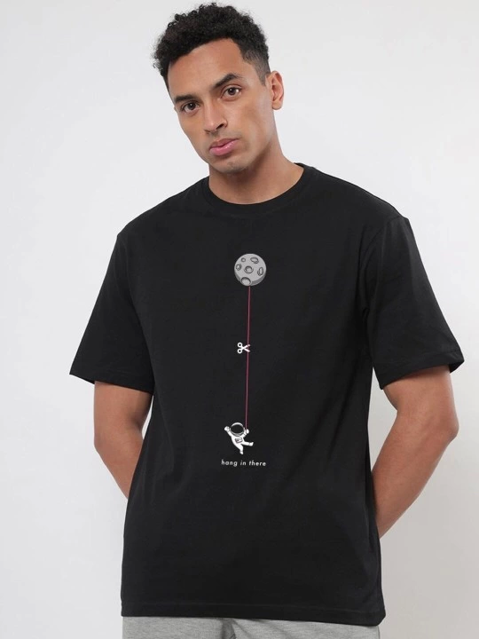 Erkek Baskılı Oversize T-shirt - Siyah (146096)