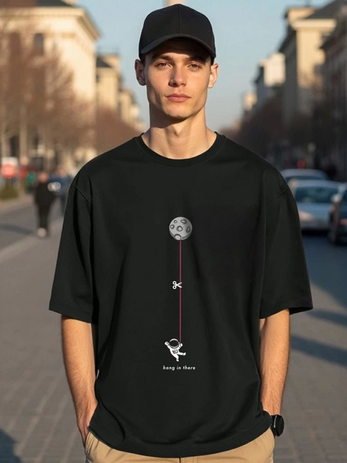 Erkek Baskılı Oversize T-shirt - Siyah (146096)