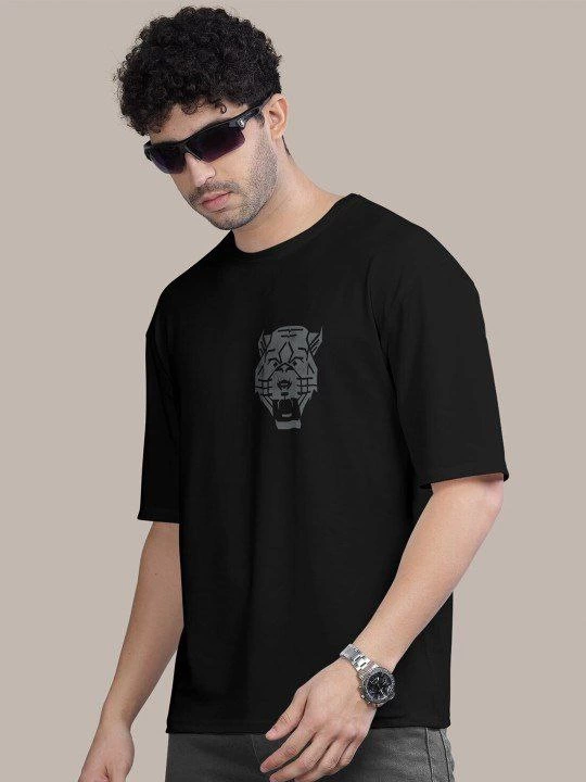 Erkek Baskılı Oversize T-shirt - Siyah (146098)
