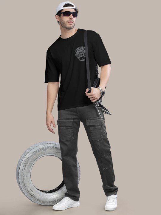 Erkek Baskılı Oversize T-shirt - Siyah (146098)