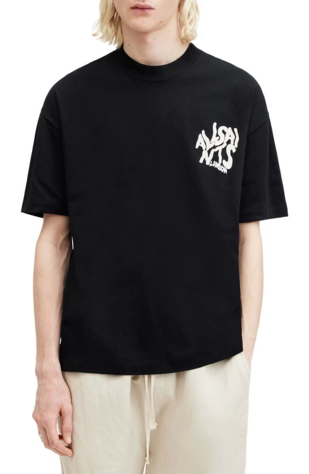 Erkek Baskılı Oversize T-shirt - Siyah (146099)