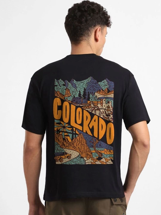 Erkek Baskılı Oversize T-shirt - Siyah (146101)