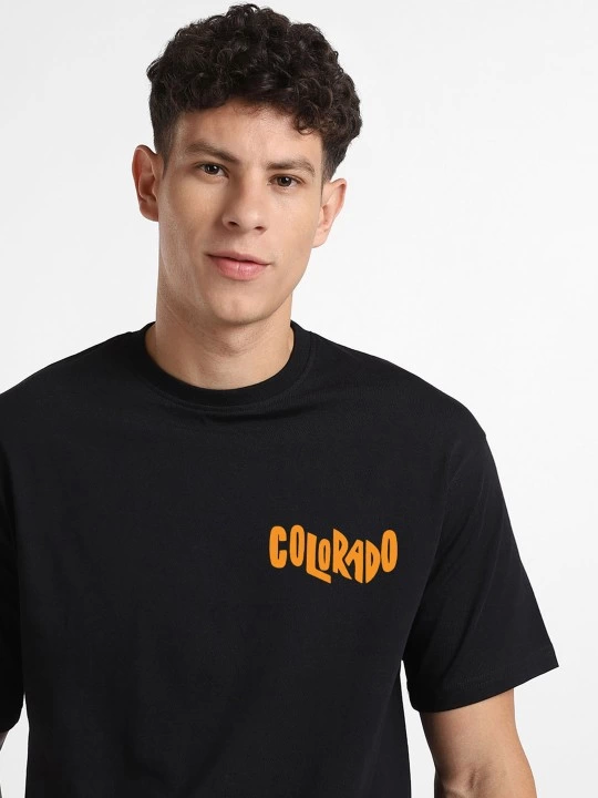 Erkek Baskılı Oversize T-shirt - Siyah (146101)