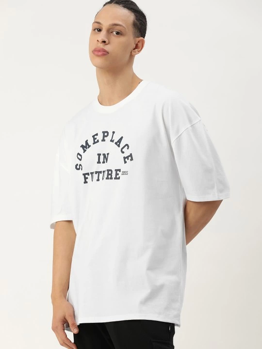 Erkek Baskılı Oversize T-shirt - Beyaz (146102)