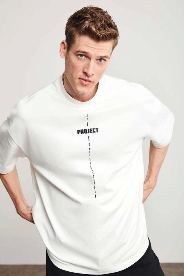 Unisex Baskılı Oversize T-Shirt - Beyaz (149004)