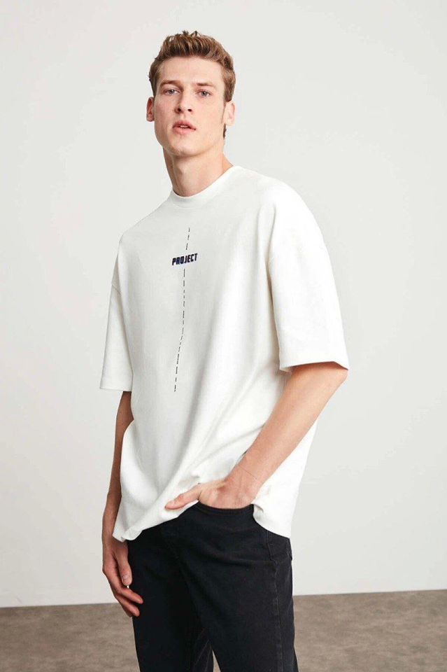 Unisex Baskılı Oversize T-Shirt - Beyaz (149004)