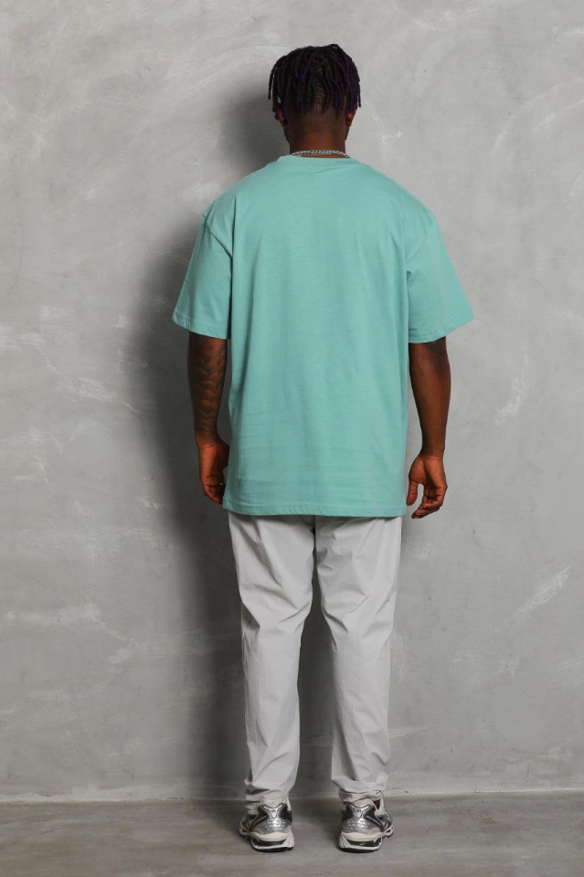 Unisex Oversize Düz Bisiklet Yaka T-Shirt - Mint Yeşili (150360)