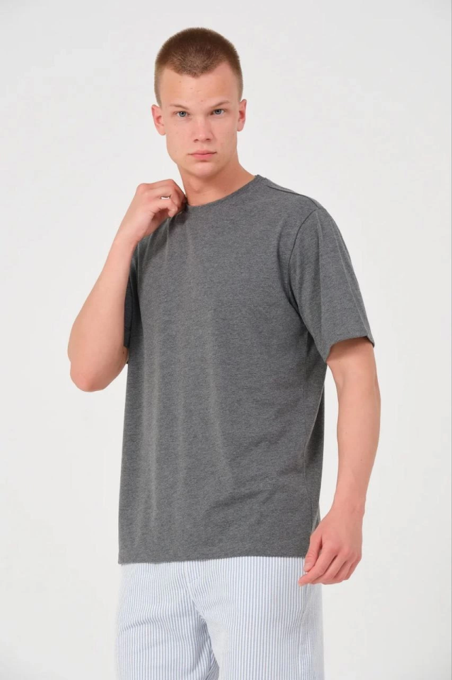 Erkek 24/1 Düz A Kalite Oversize T-shirt - Antrasit (150385)