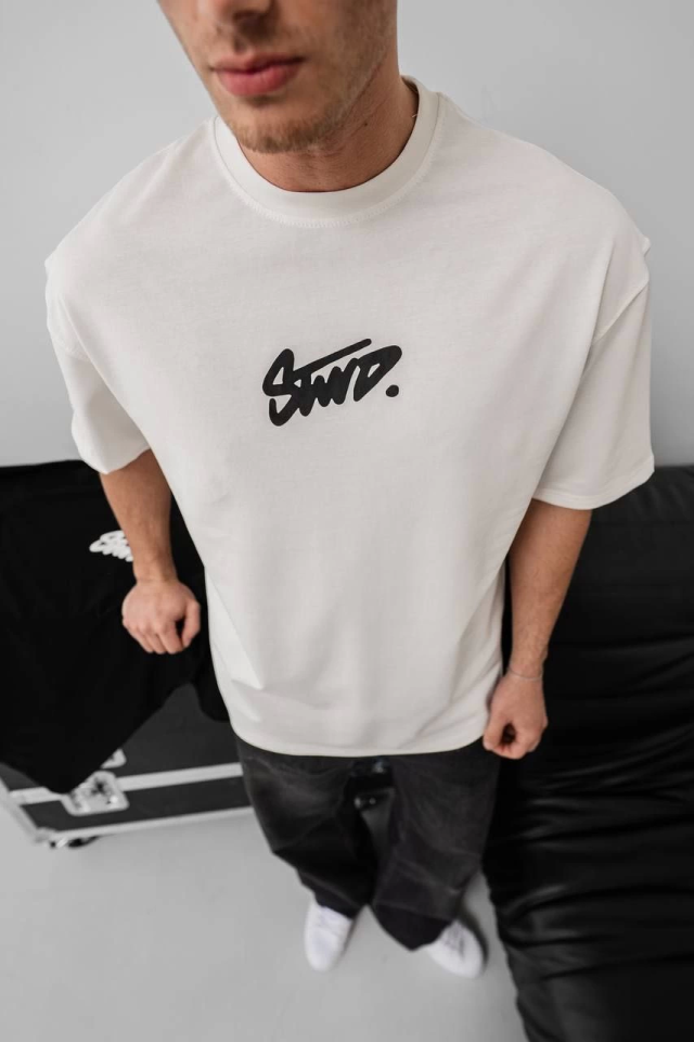 Erkek Baskılı Oversize T-shirt - Beyaz (150388)