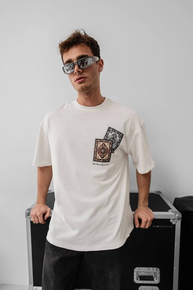 Erkek Baskılı Oversize T-shirt - Beyaz (151101)