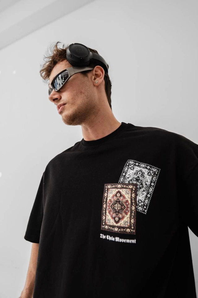 Erkek Baskılı Oversize T-shirt - Siyah (151102)