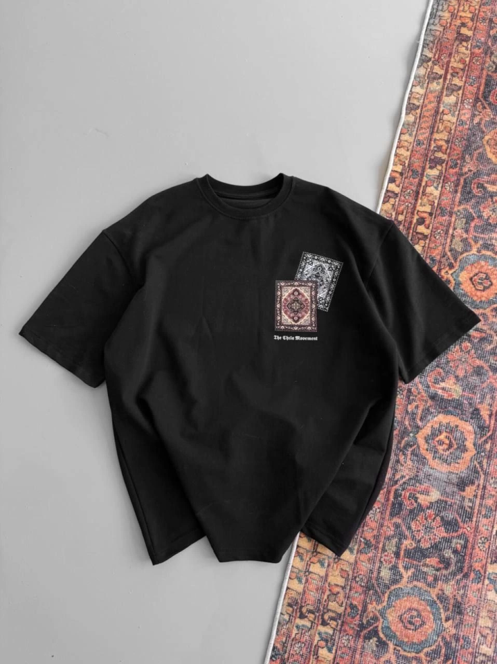 Erkek Baskılı Oversize T-shirt - Siyah (151102)