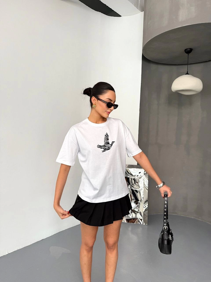 Kısa Kol Baskılı T-shirt - Beyaz (152902)