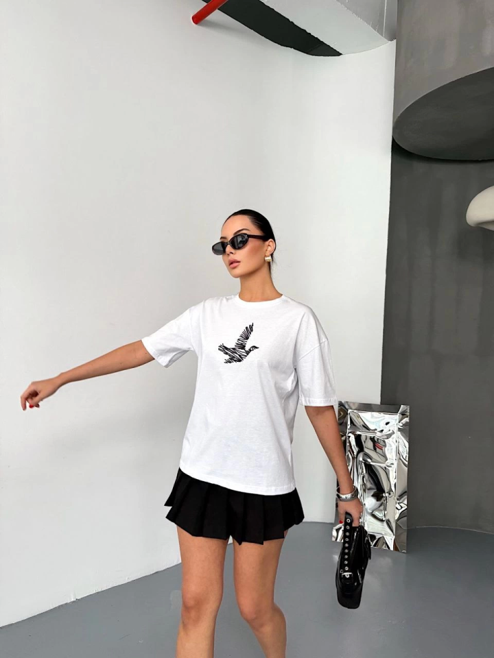 Kısa Kol Baskılı T-shirt - Beyaz (152902)