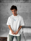Ön Ve Arka Baskılı Oversize Bisiklet Yaka T-shirt- Beyaz (153732)