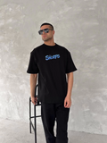 Ön Ve Arka Baskılı Oversize Bisiklet Yaka T-shirt- Siyah (153734)
