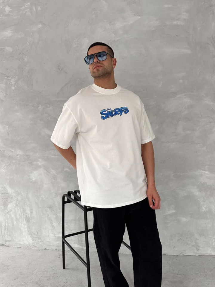 Ön Ve Arka Baskılı Oversize Bisiklet Yaka T-shirt- Beyaz (153735)
