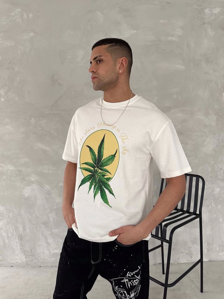 Ön Ve Arka Baskılı Oversize Bisiklet Yaka T-shirt- Beyaz (153736)