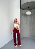 Osy Modal Yumuşak Dokulu Kumaş Nakış Işlemeli Rahat Bol Paça Eşofman Pantalon - Bordo (156896)