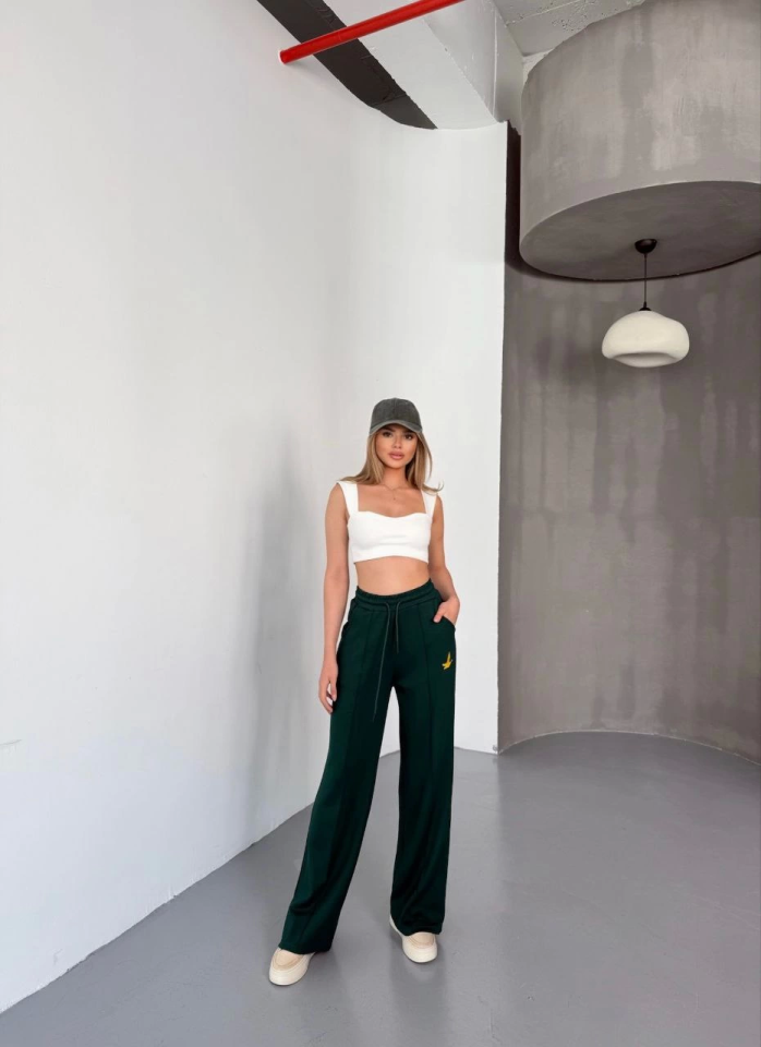 Osy Modal Yumuşak Dokulu Kumaş Nakış Işlemeli Rahat Bol Paça Eşofman Pantalon - Siyah (156907)