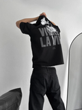 Baskılı Oversize Bisiklet Yaka T-shirt - Siyah (157059)