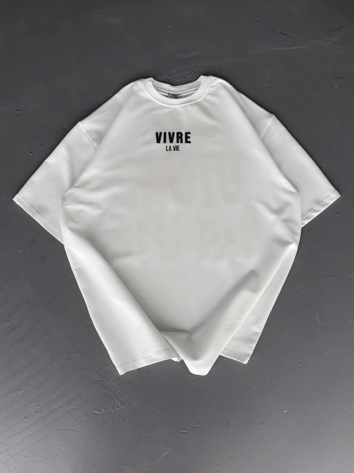 Baskılı Oversize Bisiklet Yaka T-shirt - Beyaz (157060)