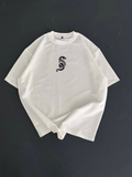 Baskılı Oversize Bisiklet Yaka T-shirt - Beyaz (157061)
