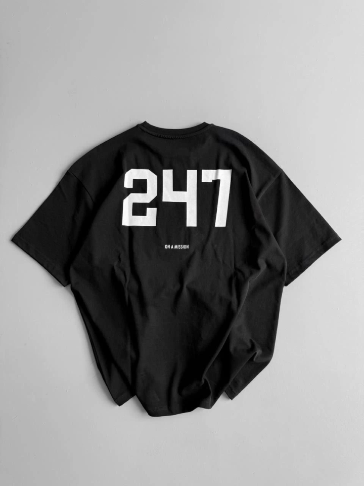 Baskılı Oversize Bisiklet Yaka T-shirt - Siyah (158219)