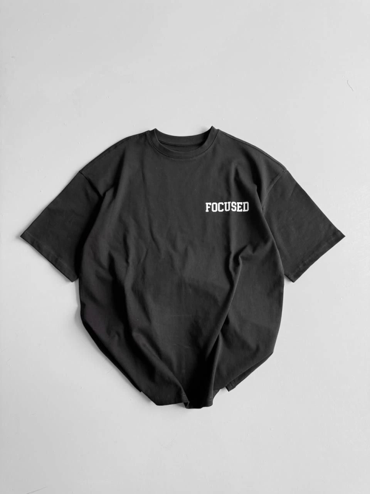 Baskılı Oversize Bisiklet Yaka T-shirt - Siyah (158219)